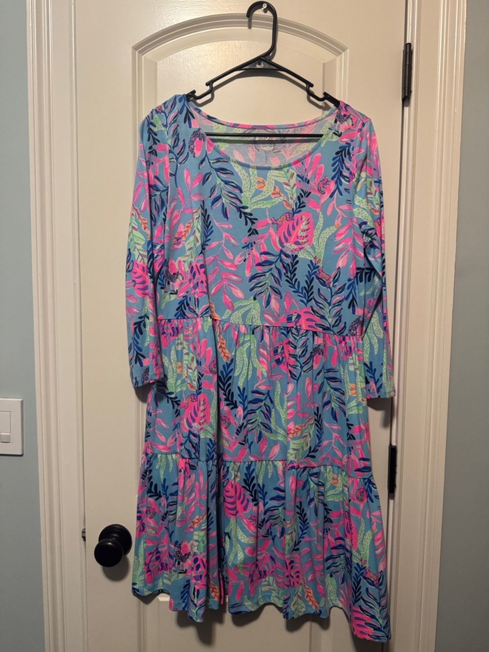 Lilly Pulitzer Women's Blue Tropical Print Tiered Dress